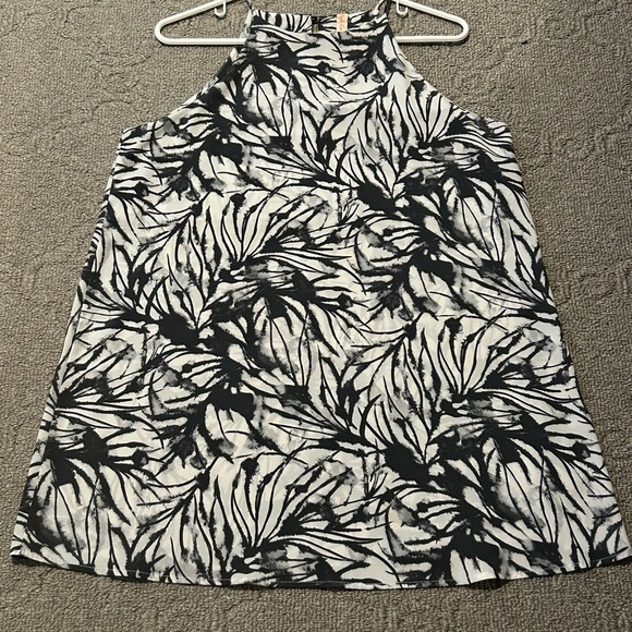 Women’s Sleeveless Mini Dress In Gray & White Tropical Pattern Size Medium - Picture 1 of 8